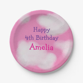 Roze lucht en pluizige wolken Verjaardag Papieren Bordje