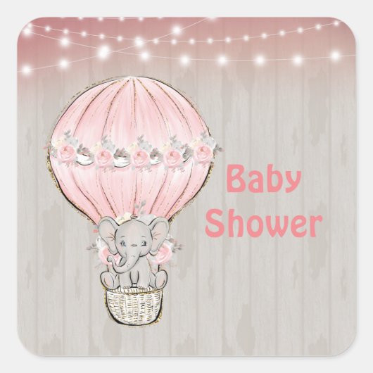 Roze luchtballon Baby shower Sq Vierkante Sticker (Voorkant)
