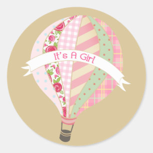 Roze luchtballon Het is een meisjessticker Ronde Sticker