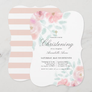 Roze Luchtige Rozen Bloemen Meisje Doop Kaart