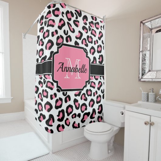 Roze luipaard afdrukken douchegordijn (In situ)