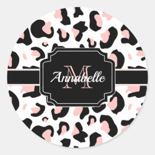 Roze luipaard afdrukken ronde sticker
