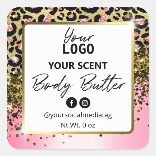 Roze luipaard afdrukken Witte gouden lichaamslette Vierkante Sticker (Voorkant)