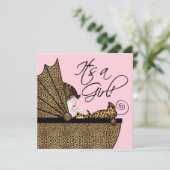 Roze Luipaard Baby Meisje Douche Kaart (Staand voorkant)