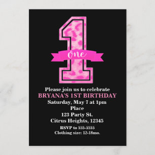 Roze Luipaard Cheeta Print Eén 1e Verjaardagsfeest Kaart