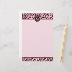 Roze Luipaard Dierprint Met Nep Folie Monogram Briefpapier