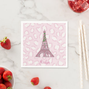 Roze Luipaard Eiffeltoren Rozen  Servet