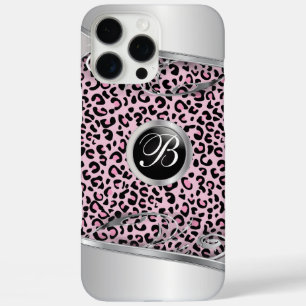 Roze luipaard en metalen print Monogram iPhone 16 Pro Max Hoesje