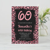 Roze luipaard gekleurd zwart 60e verjaardag kaart (Staand voorkant)