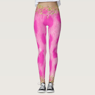 Roze Luipaard Jachtluipaard Print Goud Glitter Tre Leggings