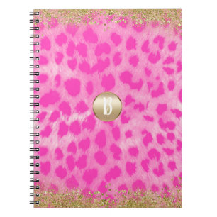 Roze Luipaard Jachtluipaard Print Gouden Glitters Notitieboek