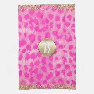 Roze Luipaard Jachtluipaard Print Gouden Glitters Theedoek