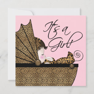 Roze Luipaard Meisje Baby Shower Kaart