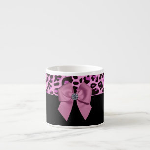 Roze luipaard met Bow en Diamond Espresso Kop