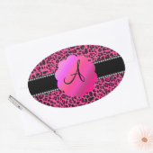 Roze luipaard monogram ovale sticker (Envelop)