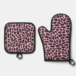 Roze luipaard ovenwant & pannenlap set