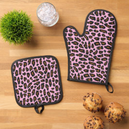 Roze luipaard ovenwant & pannenlap set
