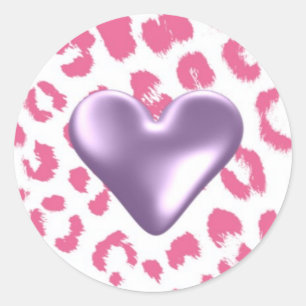 Roze Luipaard Patroon met Paarse Hart Sticker