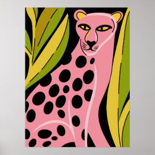 Roze Luipaard Pop Art Krachtige Junglekatprint Poster
