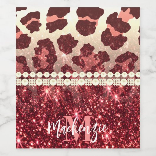 Roze Luipaard Print en Glitter Wijn Etiket (Enkel label)