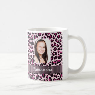 Roze luipaard print foto sjabloon koffiemok