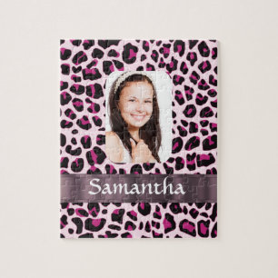 Roze luipaard print foto sjabloon legpuzzel