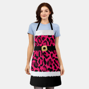 Roze Luipaard Print Kerstman Kostuum Kerstmis Schort
