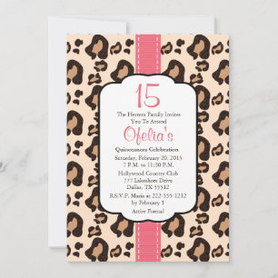 Roze luipaard print Quinceanera-uitnodigingen Kaart