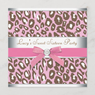 Roze Luipaard Sweet 16 Feest Kaart