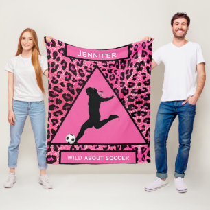 Roze luipaard voor meisjes "Wild Over Voetbal" Fleece Deken