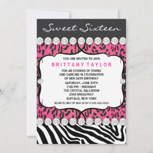 Roze Luipaard Zebra Sweet 16 Feest Kaart