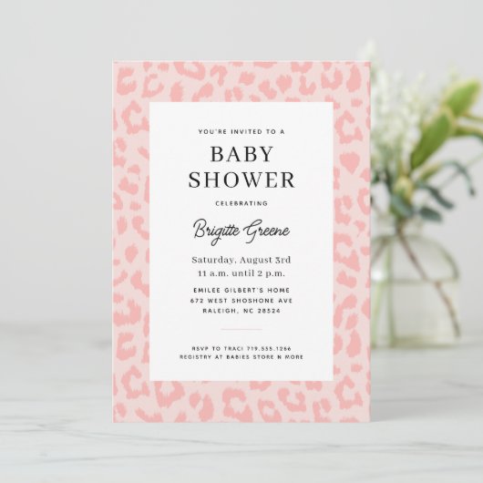 Roze Luipaardprint Baby Shower Kaart (Staand voorkant)