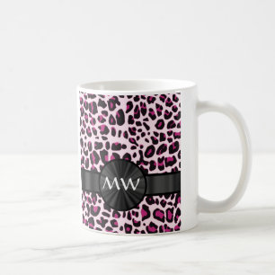 Roze luipaardprint en monogram koffiemok