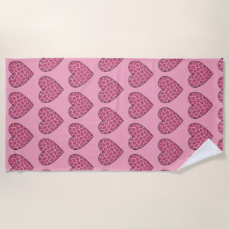 Roze Luipaardprint Harten Strandlaken