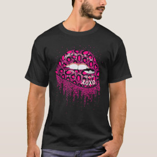 Roze Luipaardprint Lippen Valentijnsdag XOXO Vrouw T-shirt
