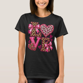 Roze Luipaardprint LOVE Coquette Strik T-Shirt