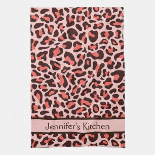 Roze Luipaardprint Retro Keukenhanddoek