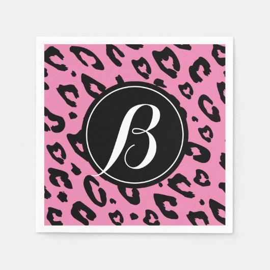 Roze luipaardprint servetten met eigen monogram (Voorkant)