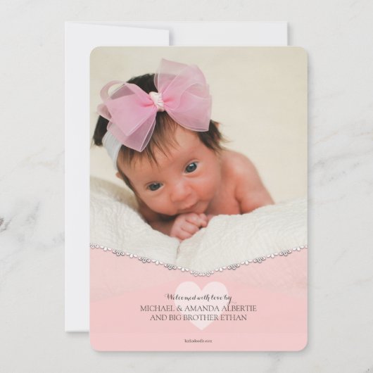 Roze Lullaby Baby Girl Foto geboorteaankondiging Aankondiging (Achterkant)