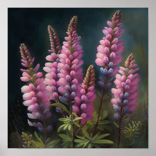 Roze Lupine Flower Art Print Poster