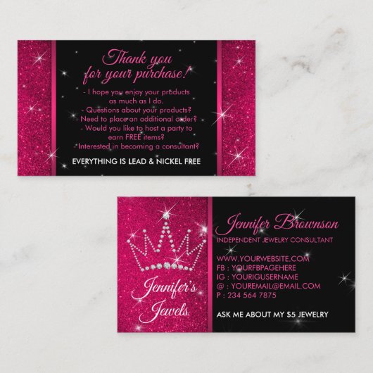 Roze luxe juwelen Dank u kroon Visitekaartje (Voorkant / Achterkant)