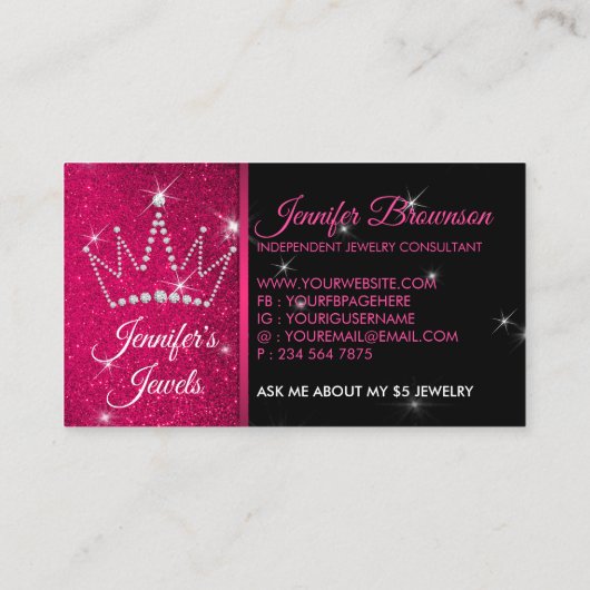 Roze luxe juwelen Dank u kroon Visitekaartje (Achterkant)