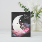 Roze Maan Afrikaans Amerikaans Baby Meisje Douche Kaart (Staand voorkant)
