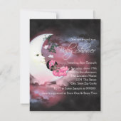 Roze Maan Afrikaans Amerikaans Baby Meisje Douche Kaart (Achterkant)