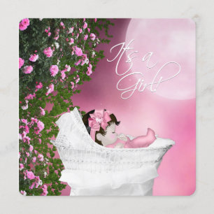 Roze Maan Baby Meisje Borrel Kaart
