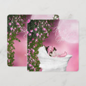 Roze maan baby meisje douche kaart (Voorkant / Achterkant)