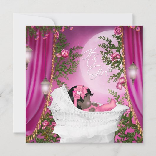 Roze Maan Baby Meisje Douche Uitnodigingen (Voorkant)