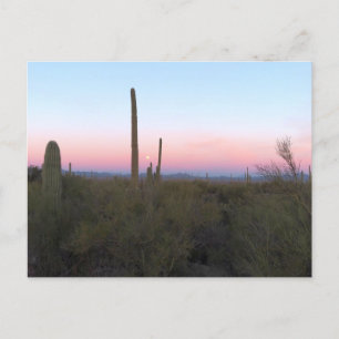 Roze maan boven Saguaro bij zonsopgang Briefkaart