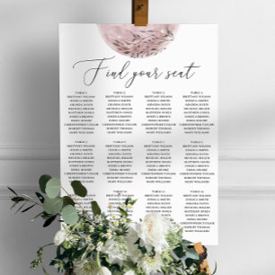 Roze Maan Bruiloft Zitplaatskaart. Elegante Hemell Poster
