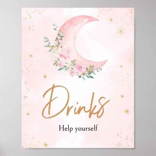 Roze Maan en Sterren Baby shower Drinken Poster (Voorkant)